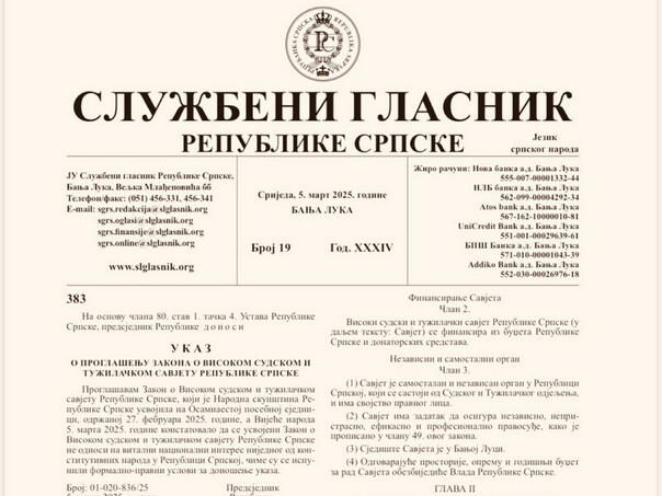 Dodikovi zakoni objavljeni u Službenom glasniku