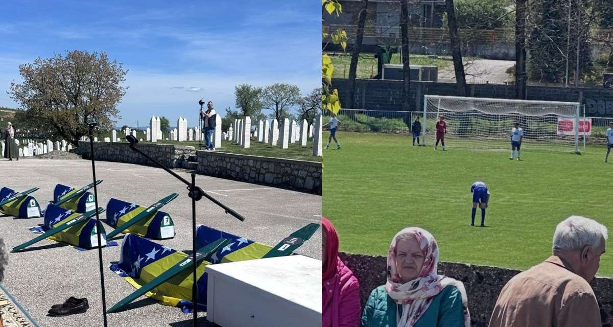 Bića bez ljudskosti: Srbi igraju nogomet uz ogradu mezarja dok se ukopavaju posmrtni ostaci žrtava srpskih zločina