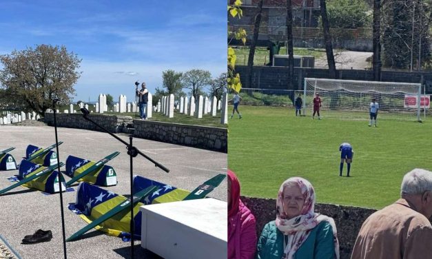 Bića bez ljudskosti: Srbi igraju nogomet uz ogradu mezarja dok se ukopavaju posmrtni ostaci žrtava srpskih zločina